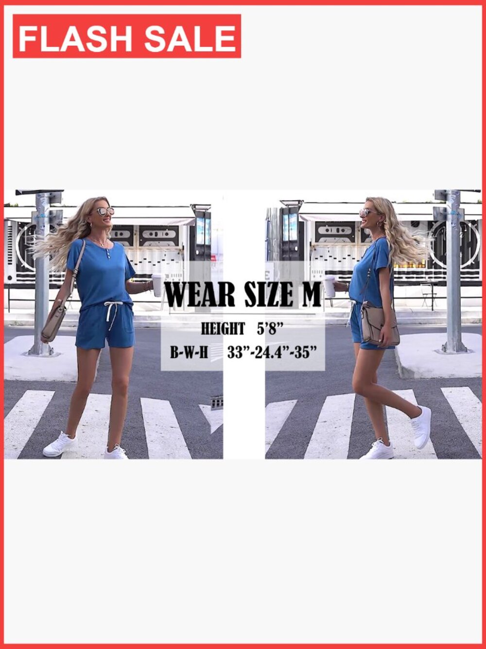 Medium 2-Piece Lounge Set with Pockets, Button-Down Top & Drawstring Shorts - Picture 7 of 7